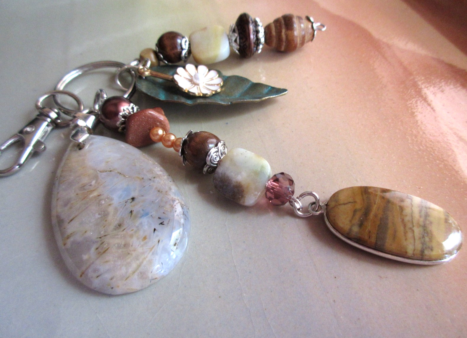 Agate & Bronze Purse Jewelry Keyring 7.5 inches