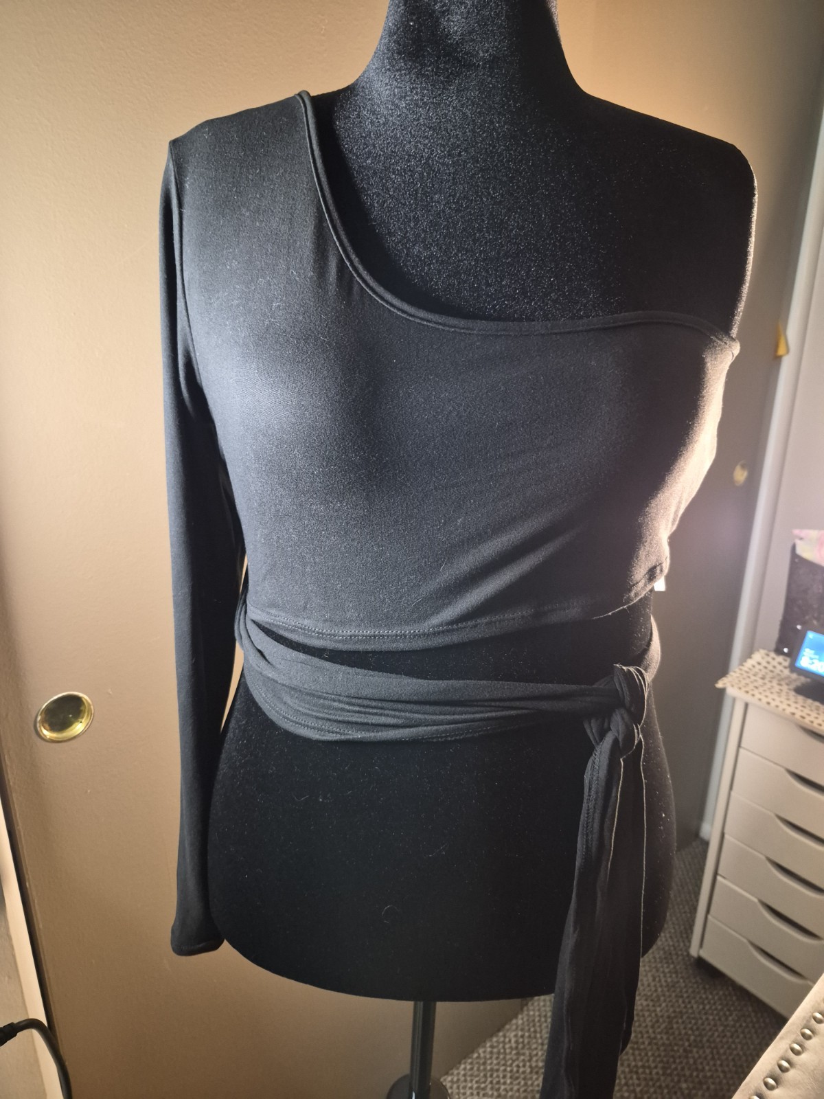 Ladies Black Asymmetric Crop Top