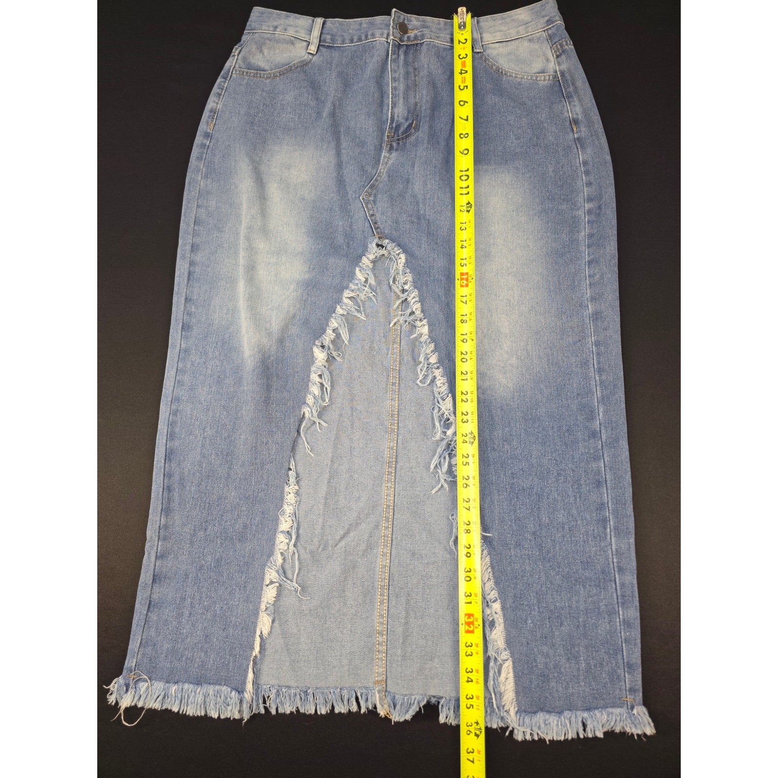 Womens XXL Denim Jean Skirt 34×36 Distressed Raw Hem Medium Wash Midi Skirt