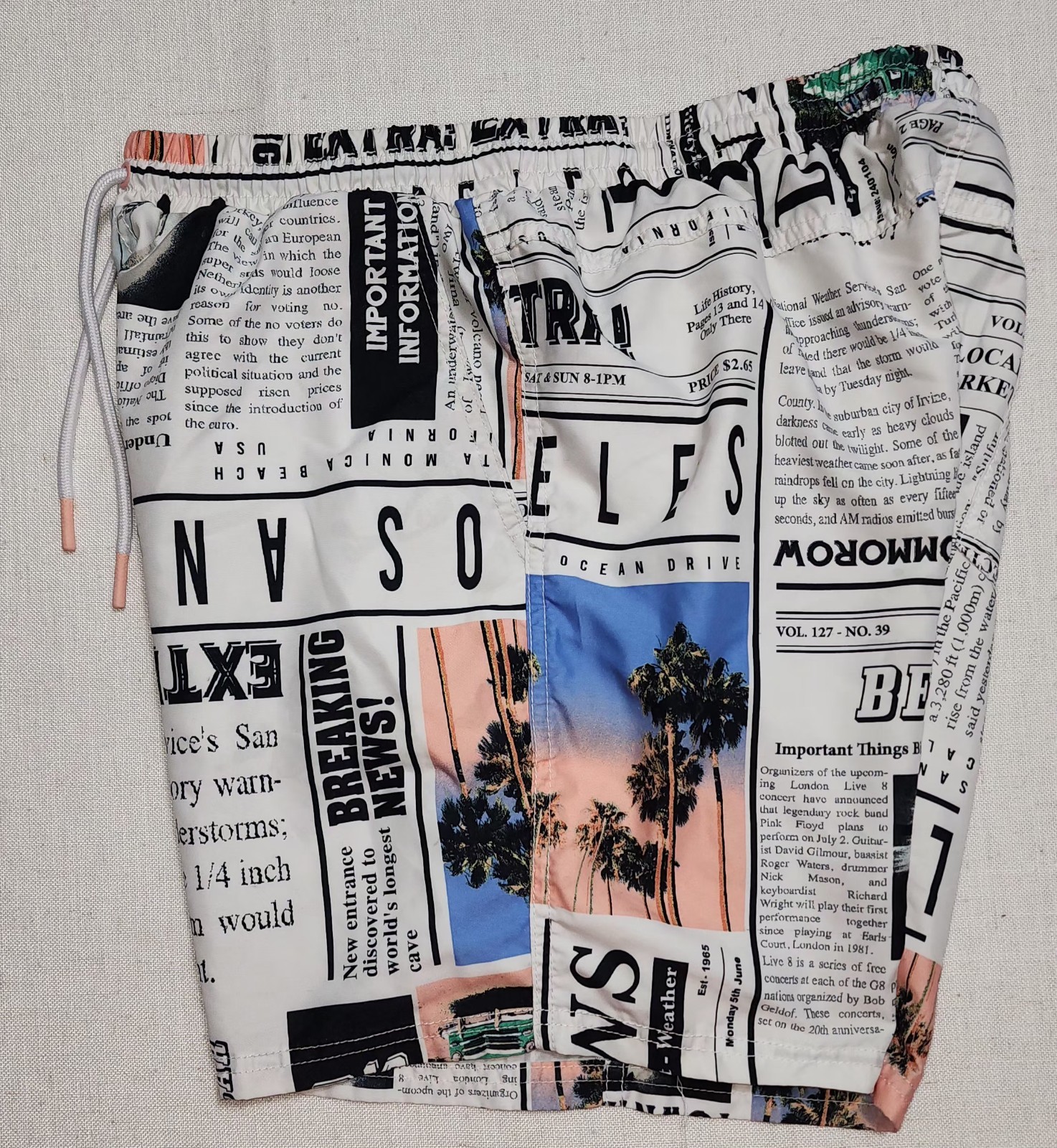 NoBo M (32-34) Black & White Multicolor All Over Newspaper Print Swimming…