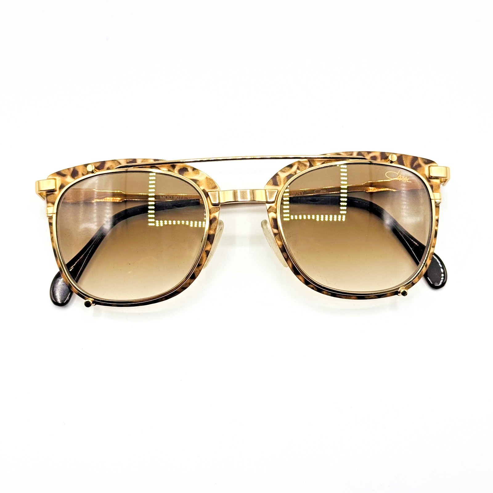 Cazal Sunglasses 9077 002 Gold Leopard Print Frame Brown Gradient Lens 50mm NEW