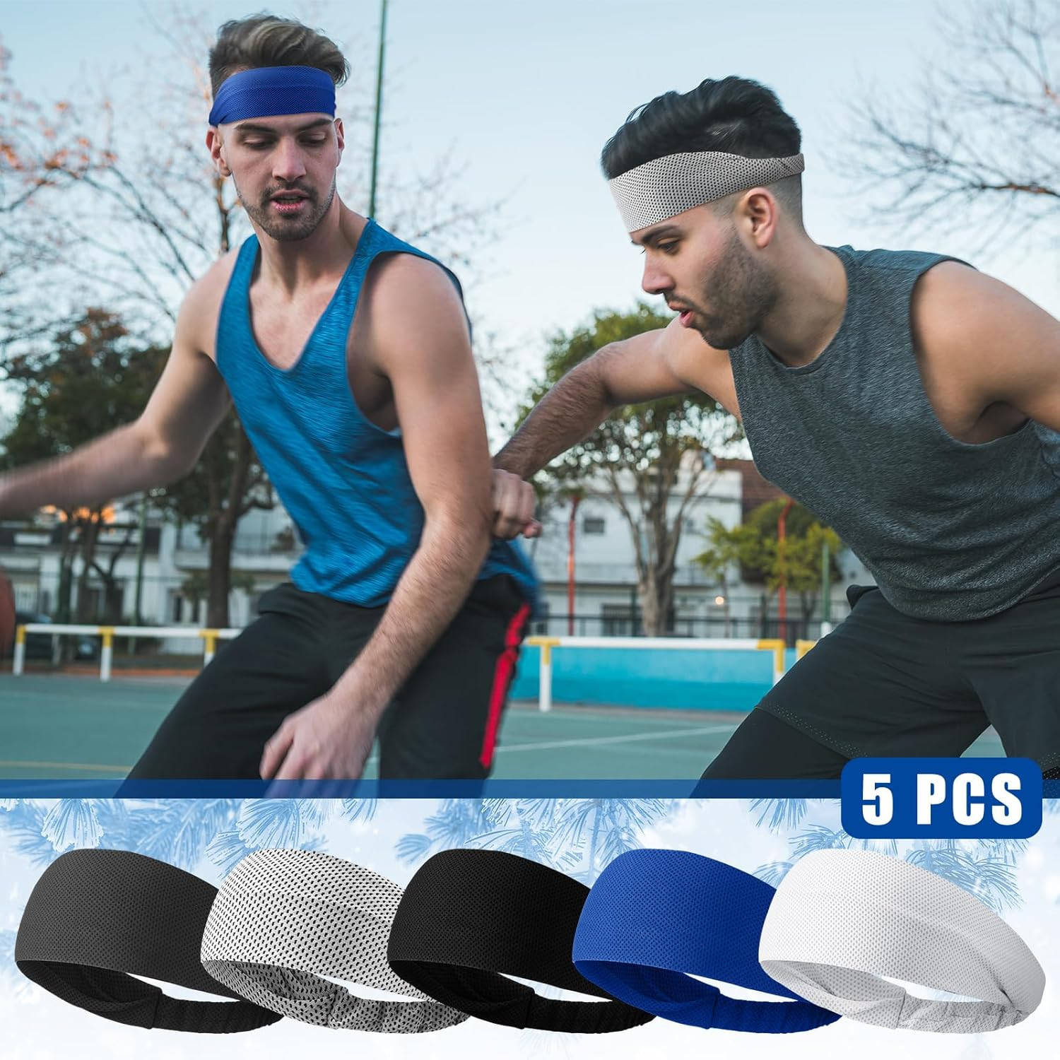 5Pcs Summer Cooling Headbands for Men Stretchy Workout Sports Sweatbands Absorb