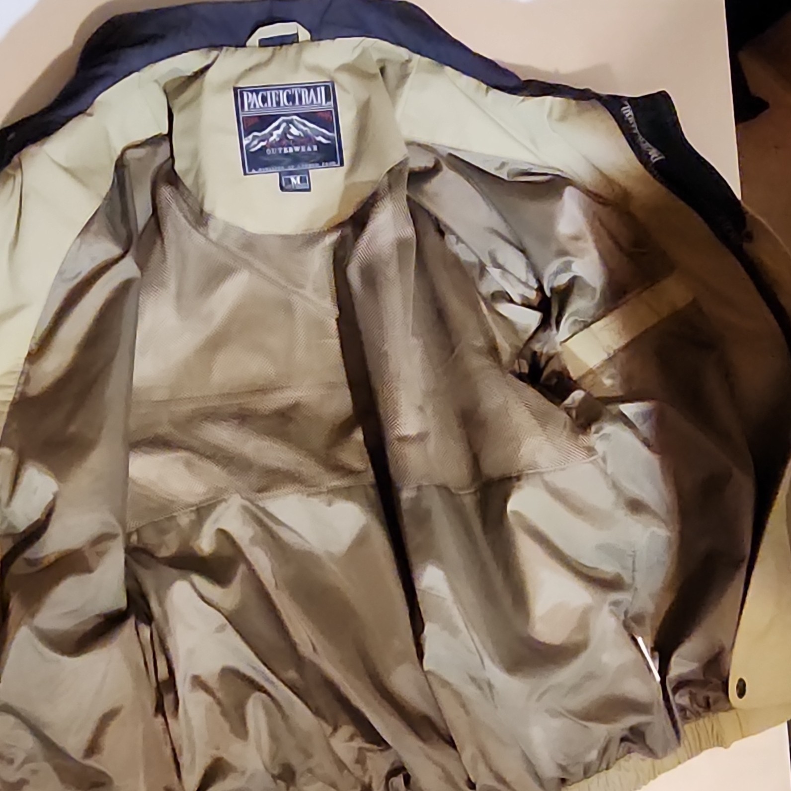 Pacific Trail Men’s Beige/Navy Full Zip Snap Jacket Stand-Up Collar Pockets M