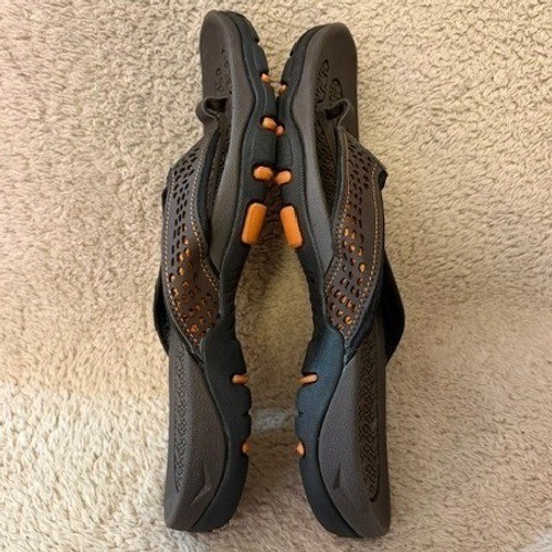 Hobibear Mens Flip Flops Brown Orange Sport Thong Sandals HR5061 Size 10.5-11