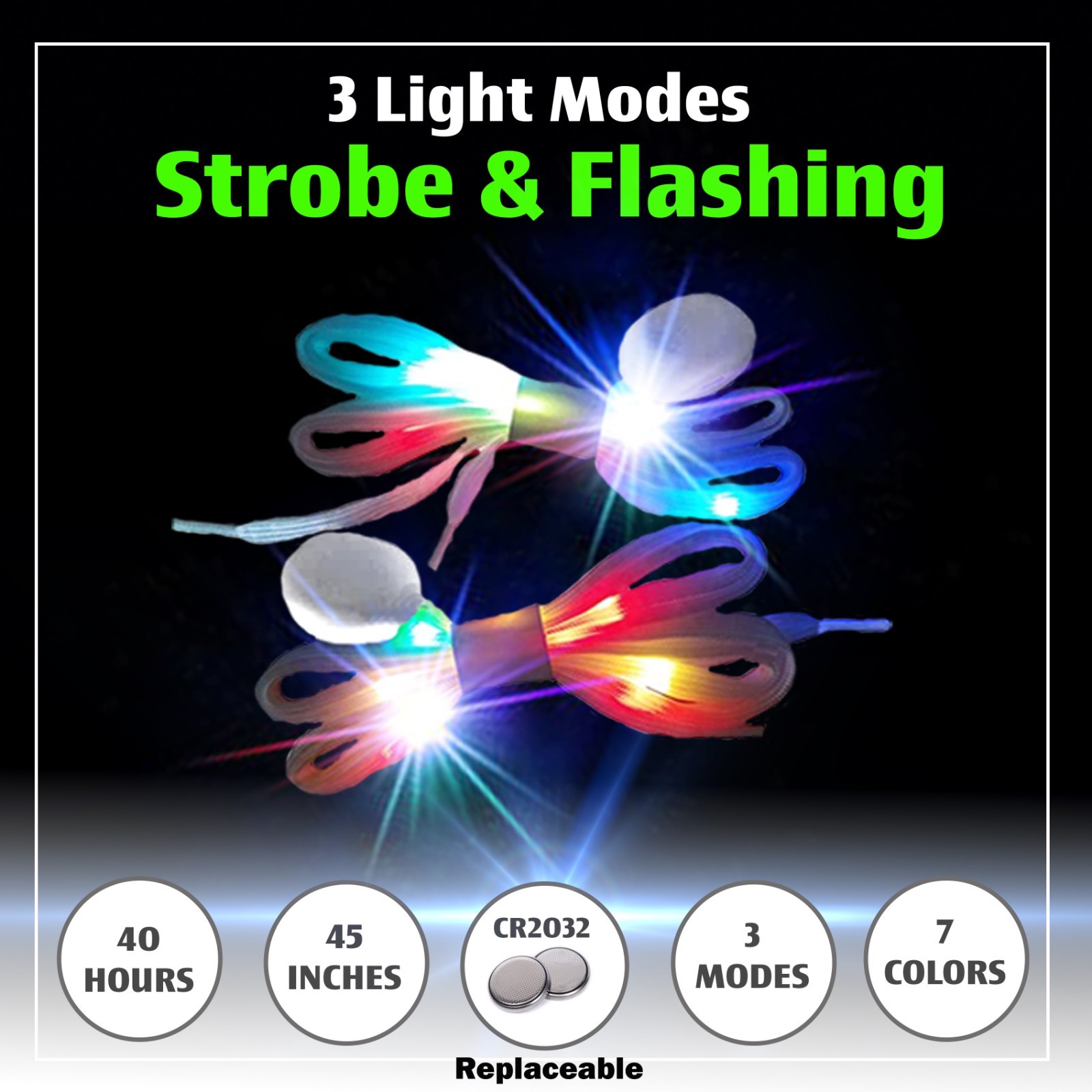 4 Pairs Light Up Shoelaces LED Lace Boys Costume Accessory Party Favor 7 Color