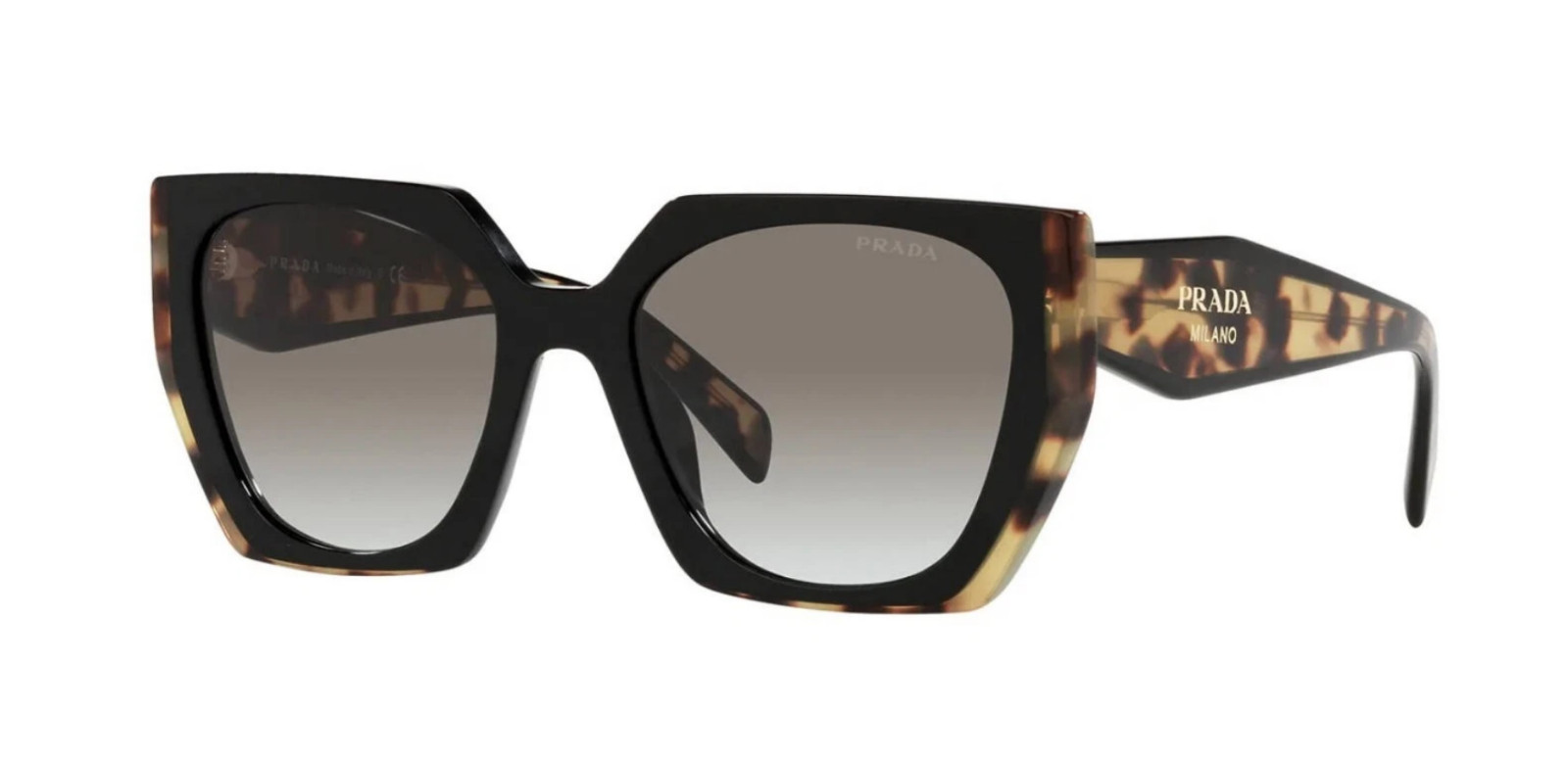PRADA MONOCHROME PR 15WS Black Medium Tortoise/Grey Shaded (389-0A7) Sunglasses