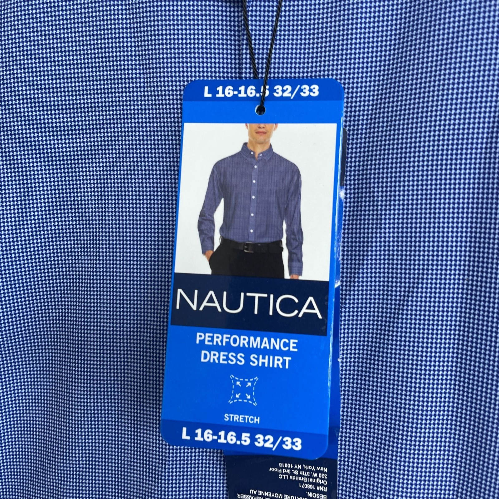 Nautica Men’s L Slim Fit Performance Dress Shirt Blue Stretch N1394