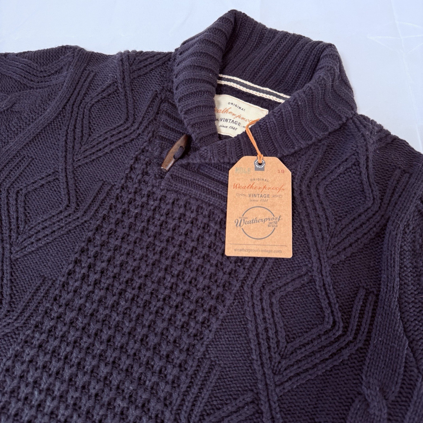 NEW Weatherproof Vintage Men’s Medium Cable Knit Sweater Navy Blue