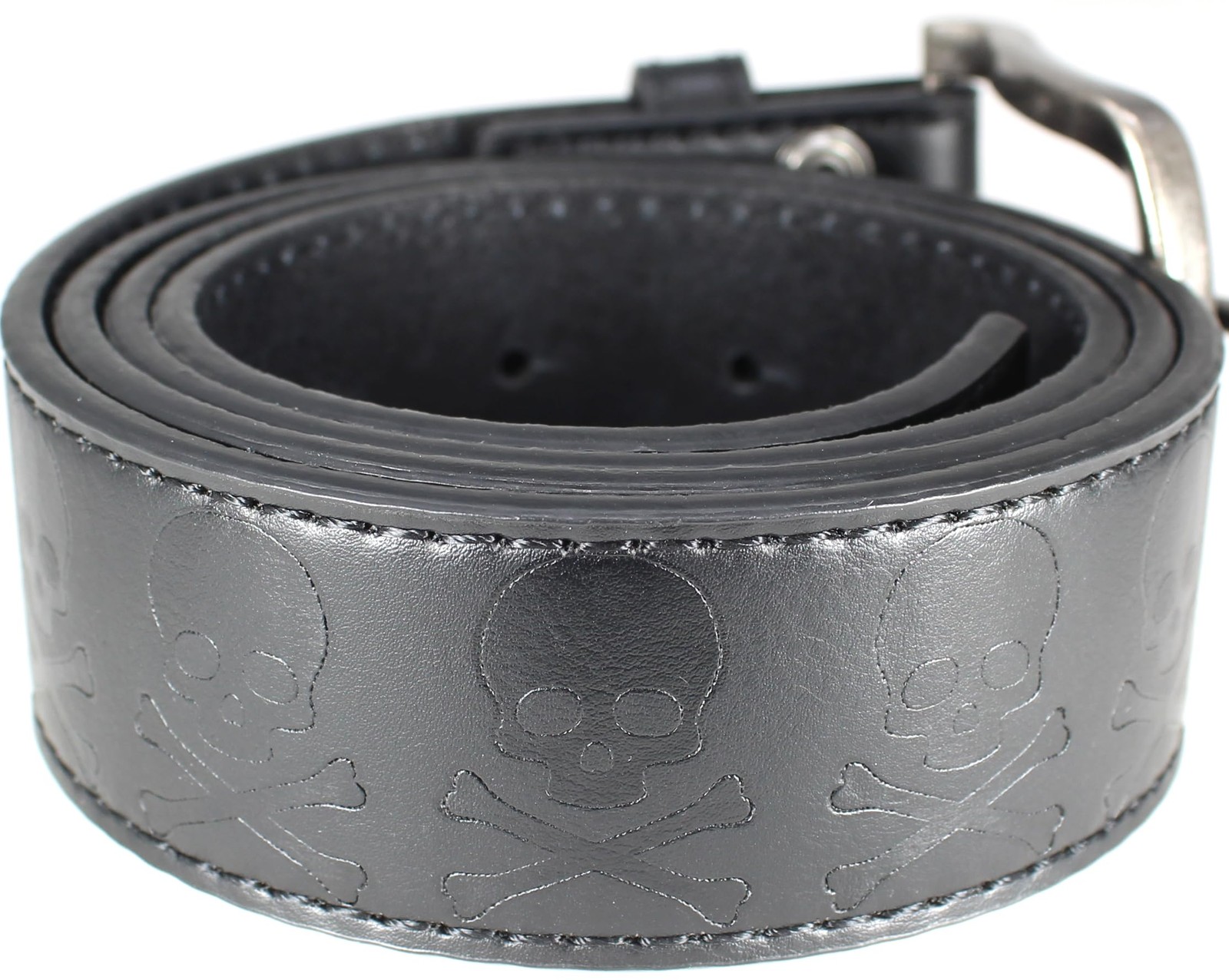 BC Belts Skull and Bones Leather Belt Strap Medium (32-34″ Waist), Black