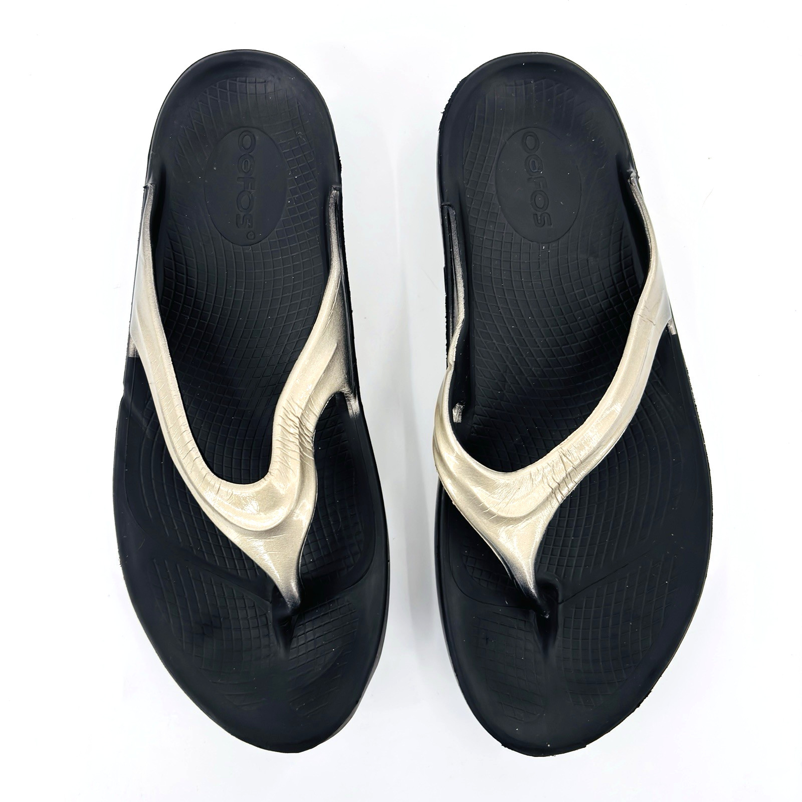 Womens 9 40 OOFOS OOlala Black Latte Thong Sandals Flip Flops Recovery Comfort