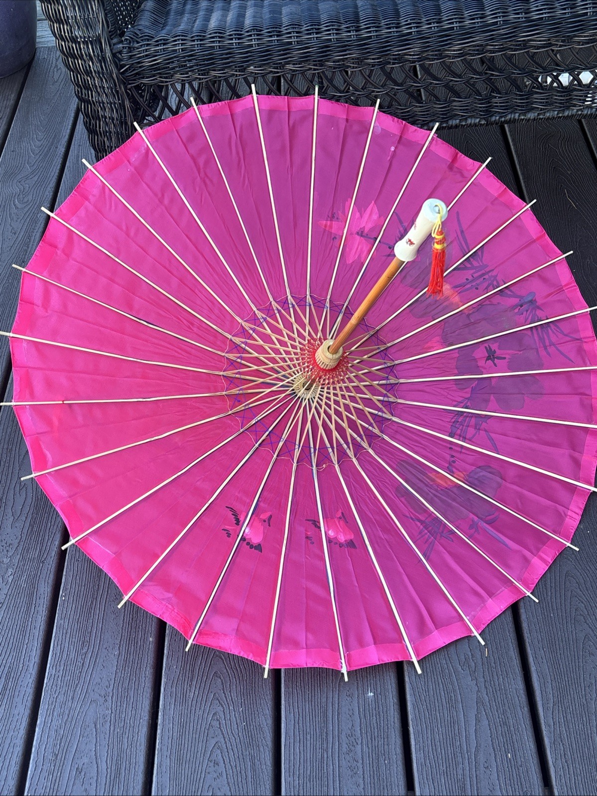 Vintage Parasol decorative umbrella synthetic fiber Pink bamboo wood umbrella
