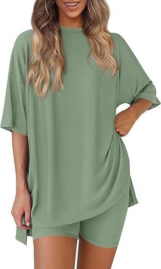 WOMEN Casual Lounge Set Solid Color T-Shirt and Shorts 2 Piece Tracksuit S-3XL