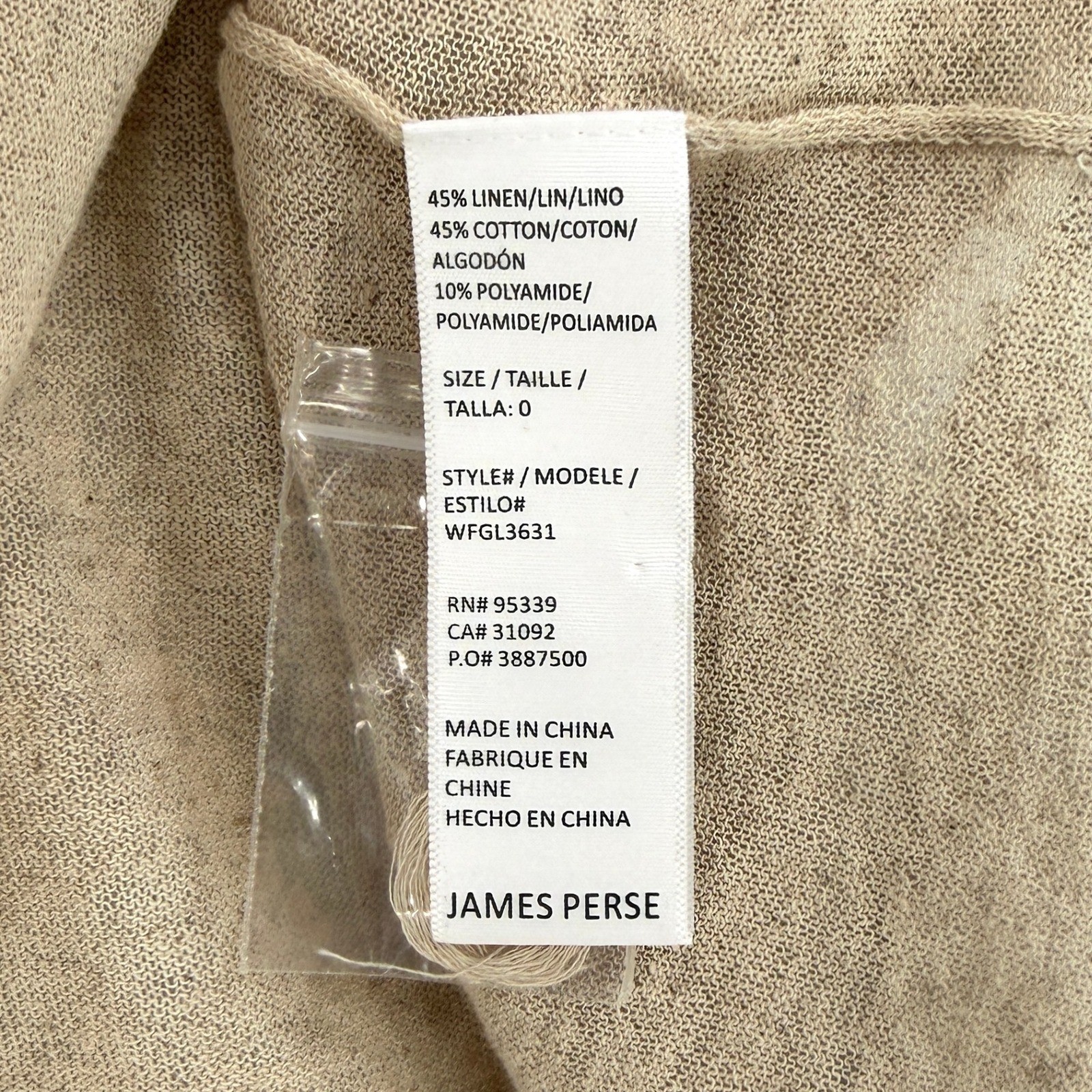 James Perse Hoodie Sweater Womens 0 Beige Linen Cotton Knit WFGL3631