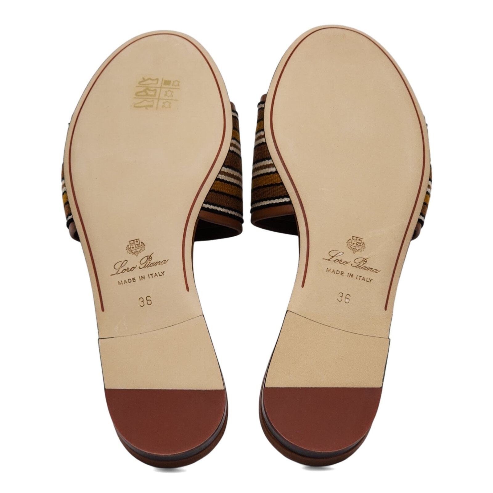 Loro Piana The Suitcase Stripe Sandals Fabric Leather Brown EU 36 US 5.5 $750