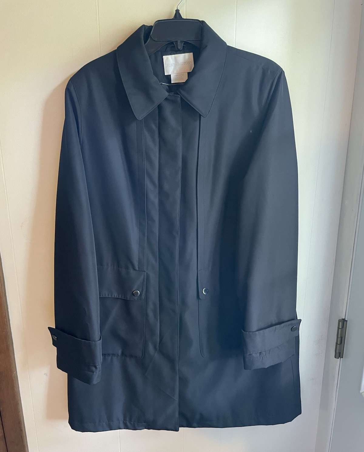Worthington Women’s Black Lined Mid-Length Jacket L Zip Snap Collared Pockets