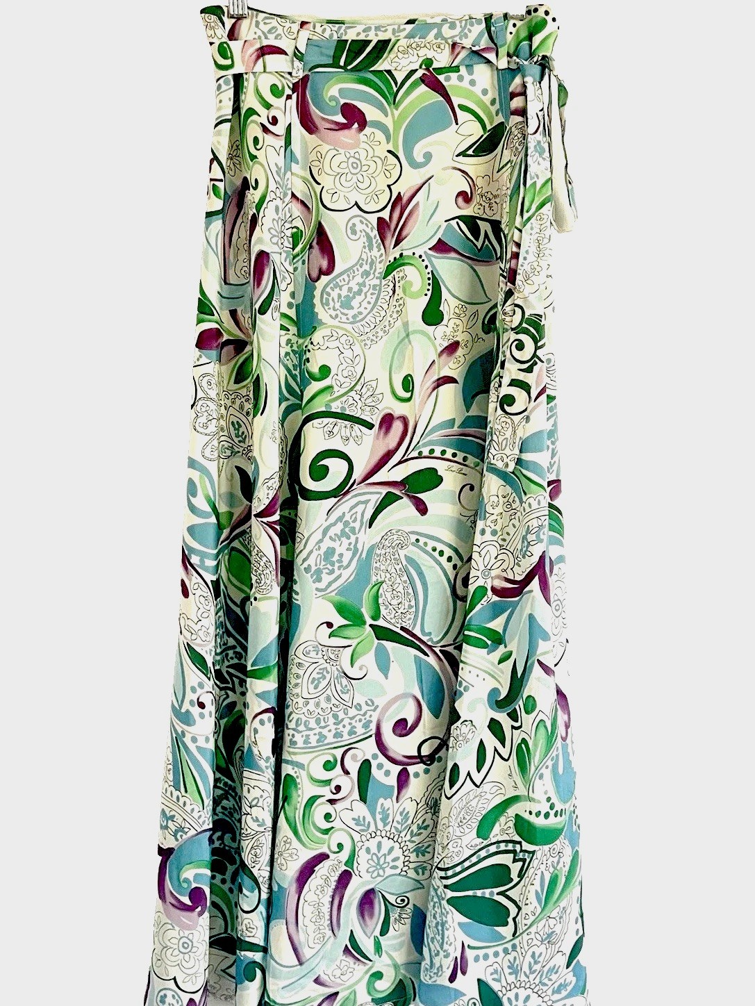 Loro Piana Silk Maxi Wrap Skirt Green Paisley Italy High Waist