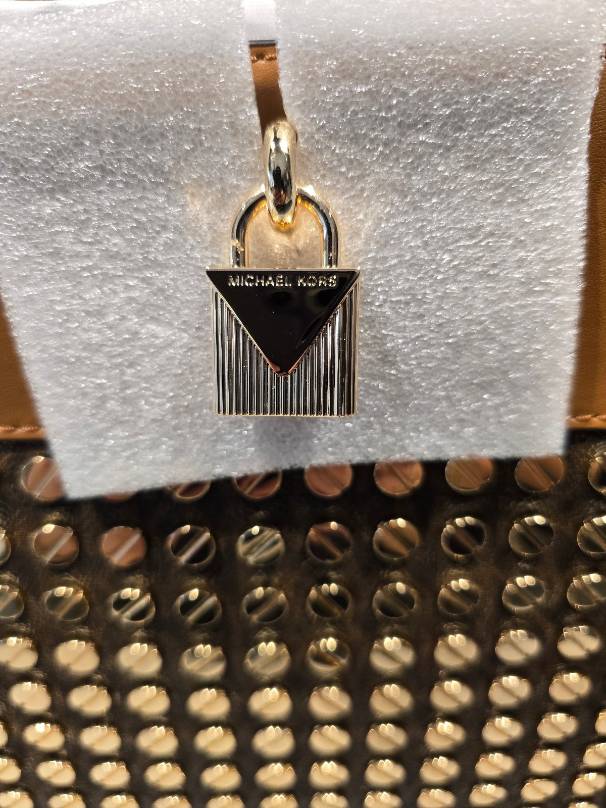 NWT Michael Michael Kors Gramercy Tan Leather/MK Logo Satchel w/ Nailhead Studs