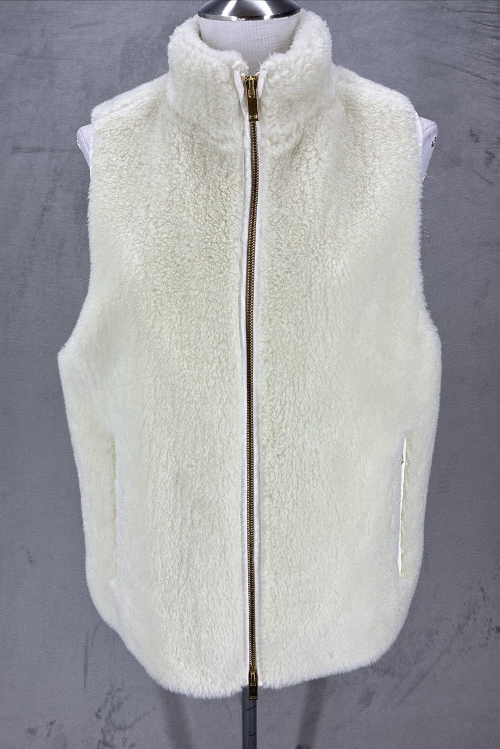 J. Crew Vest Lg Ivory Plush Teddy Sharpa Cozy Soft Western