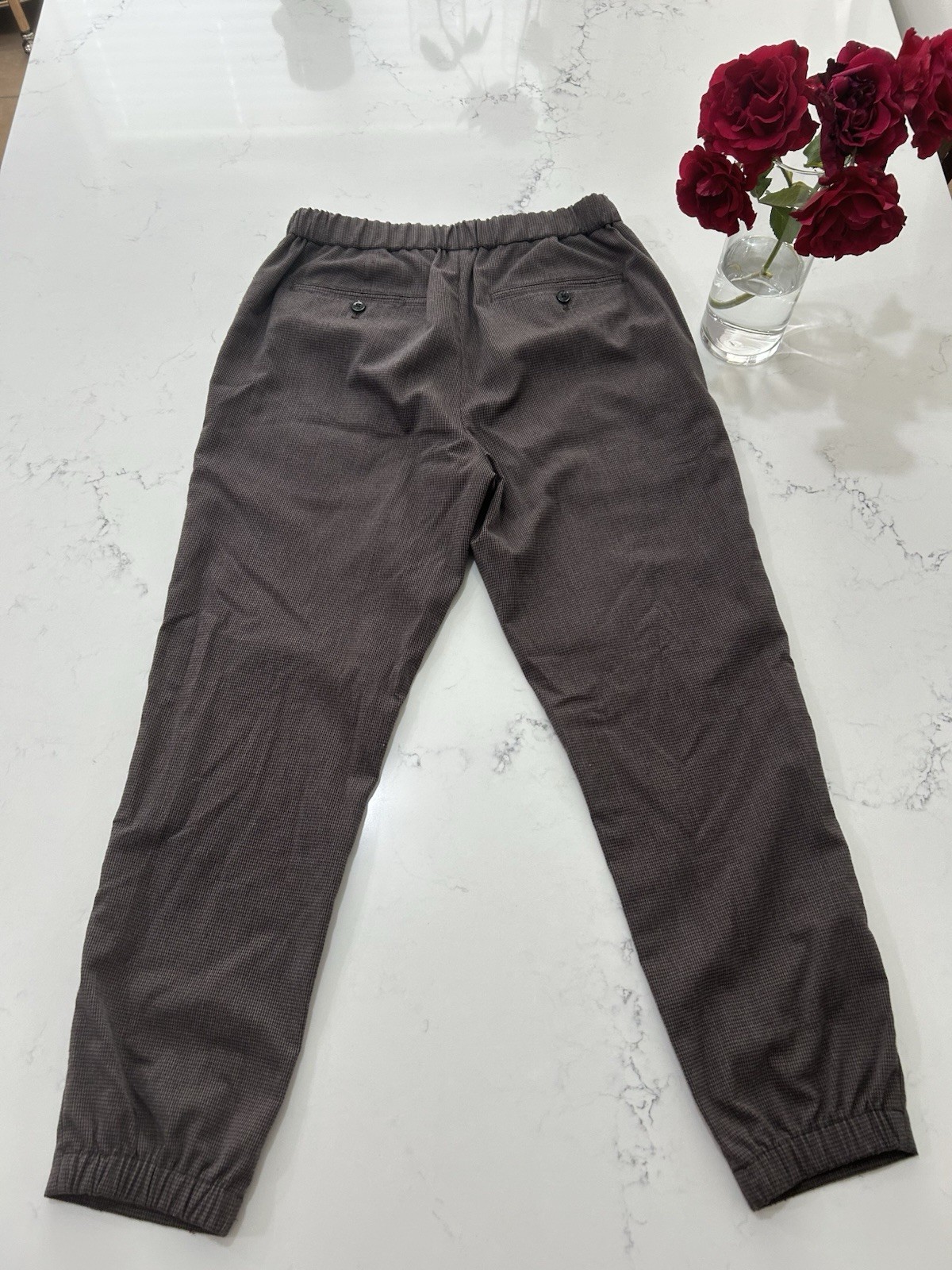 Murano Mens Elastic Waist Pants Grey Size L Comfort Fit Slacks Stretch Casual
