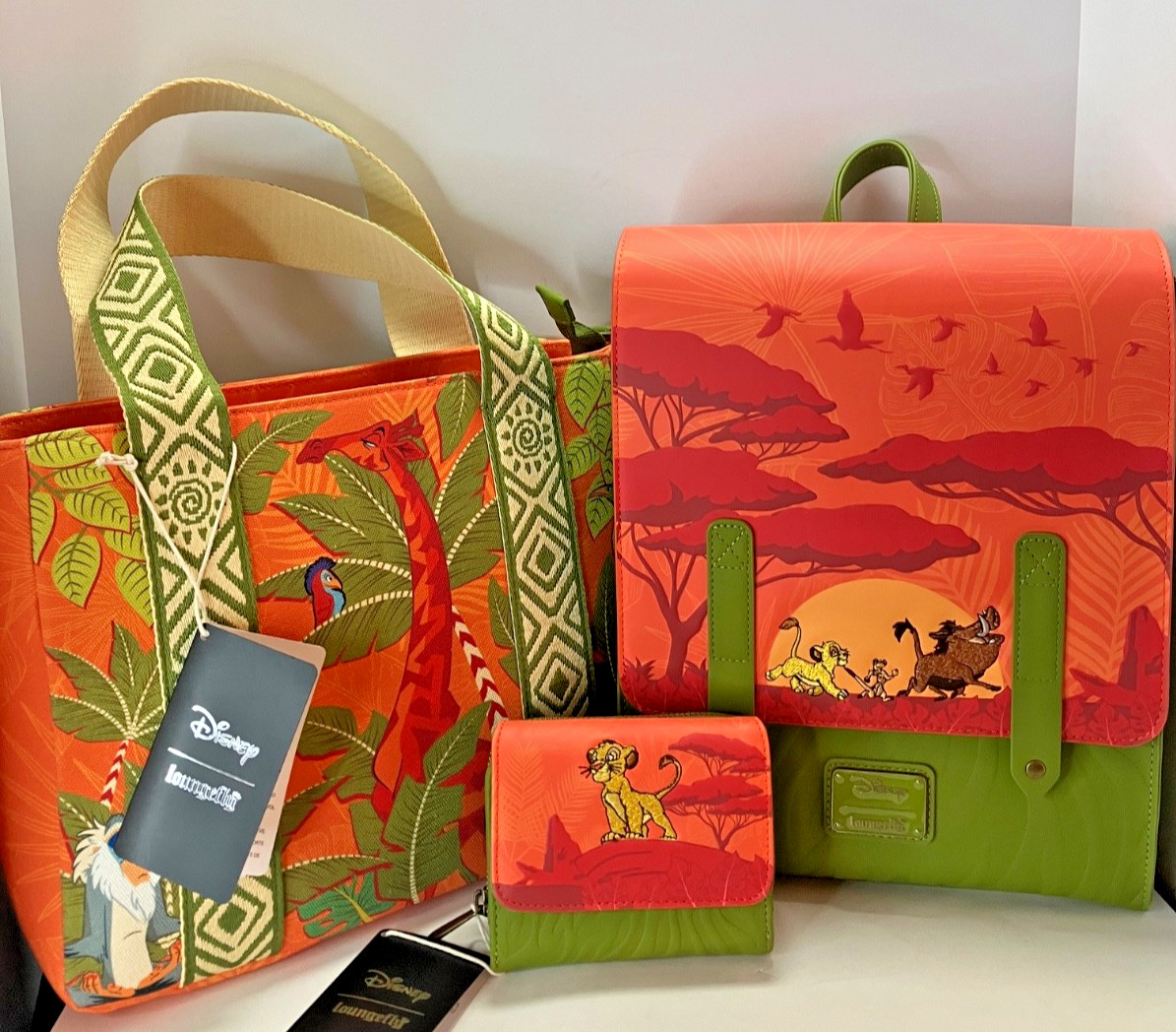 EXCLUSIVE Loungefly Lion King Simba Timon Pumbaa Backpack Tote Wallet 3PC NWT