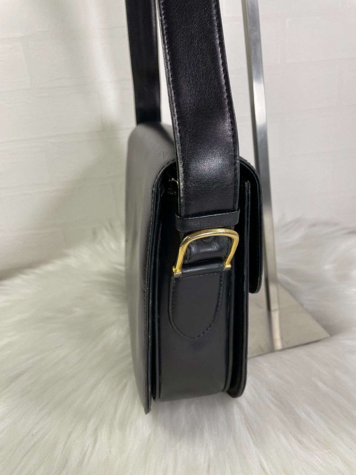 Celine Horse Carriage Shoulder Bag Black Leather Old Vintage Authen