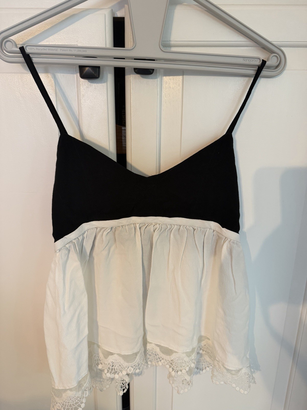 Miss Love Black and White Baby Doll Cami Top Small with Spaghetti Straps & Lace