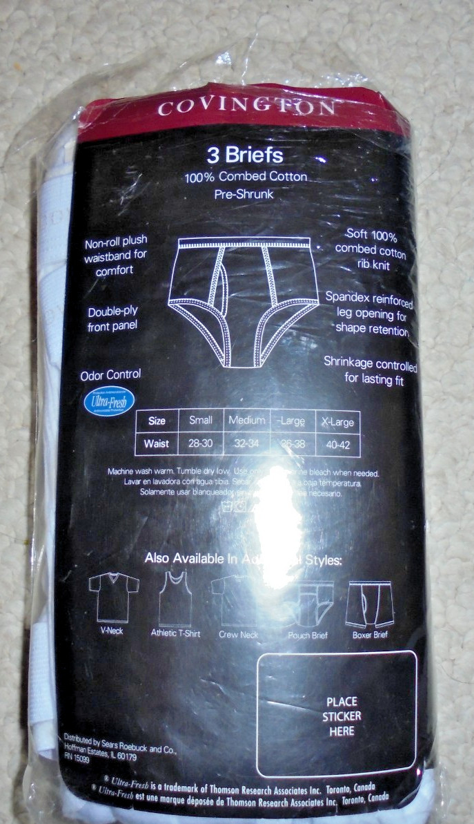 Vintage Covington odor control shrinkage control 3 briefs 100% combed cotton XL