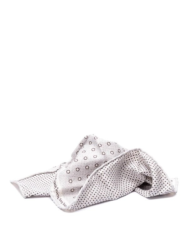 BRUNELLO CUCINELLI MEN’S GRAY PATTERNED SILK POCKETSQUARE MSRP $300