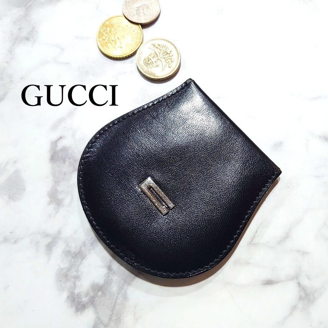 GUCCI G Logo Coin Case Coin Purse Leather Black