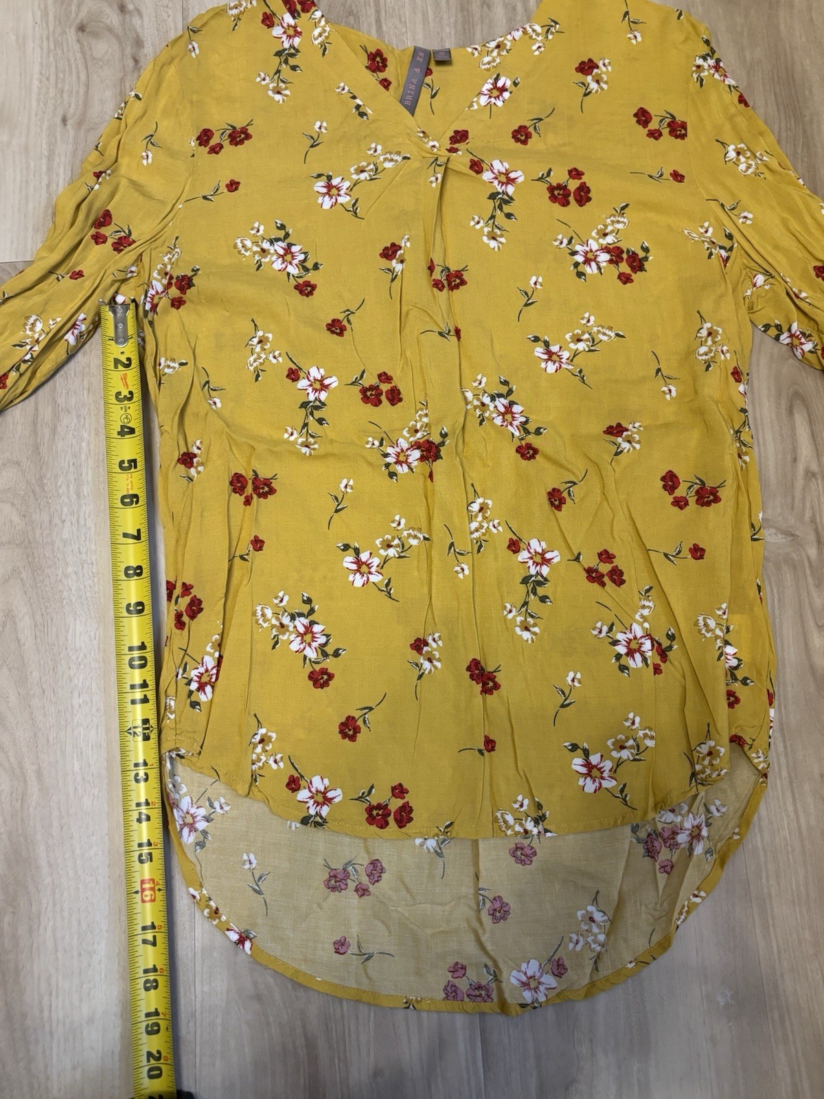Brina & EM Blouse Medium Mustard Yellow Red White Floral 100% Rayon