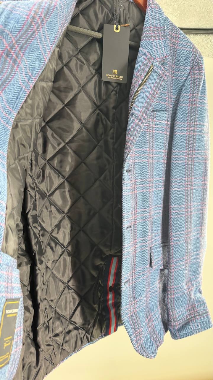 Scotch & Soda Men’s Herringbone Blazer Blue Plaid Multisize Wool Jacket NWT $375