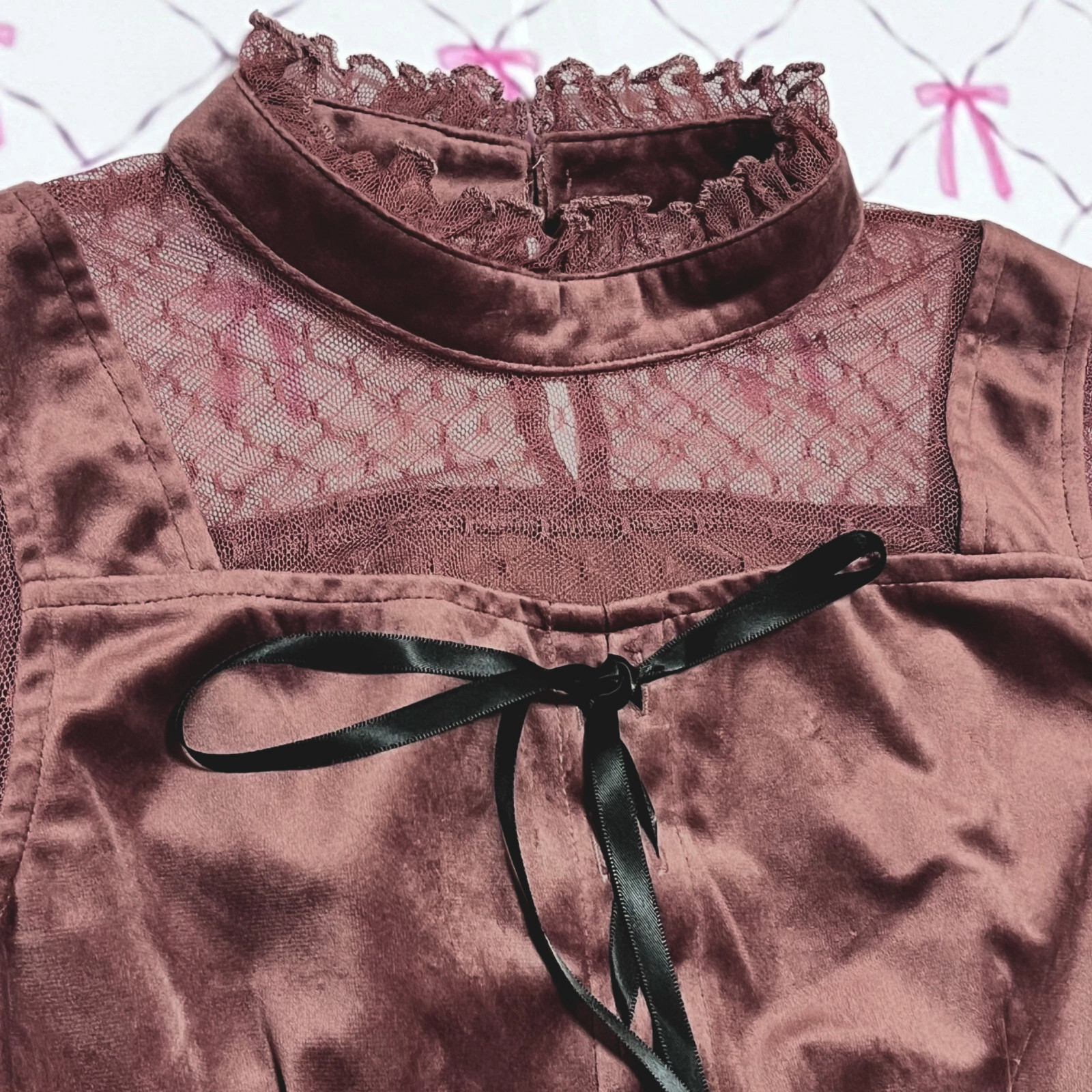 Velour Lace Long Dress Red M Elegant Kawaii Jashion Party Feminin