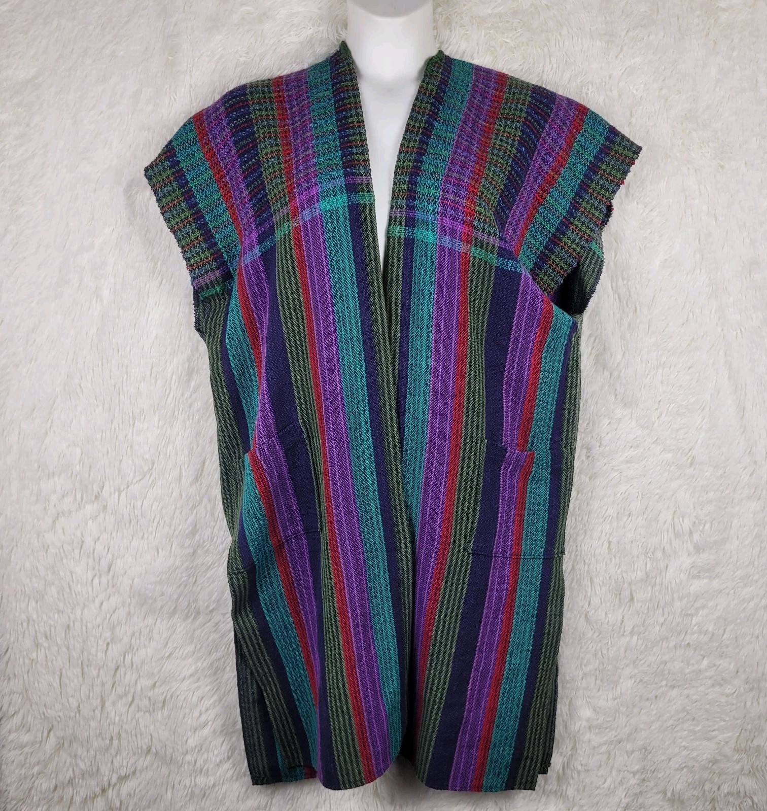 Unbranded Hand Woven Striped Open Duster Cardigan Lagenlook Boho Hippie