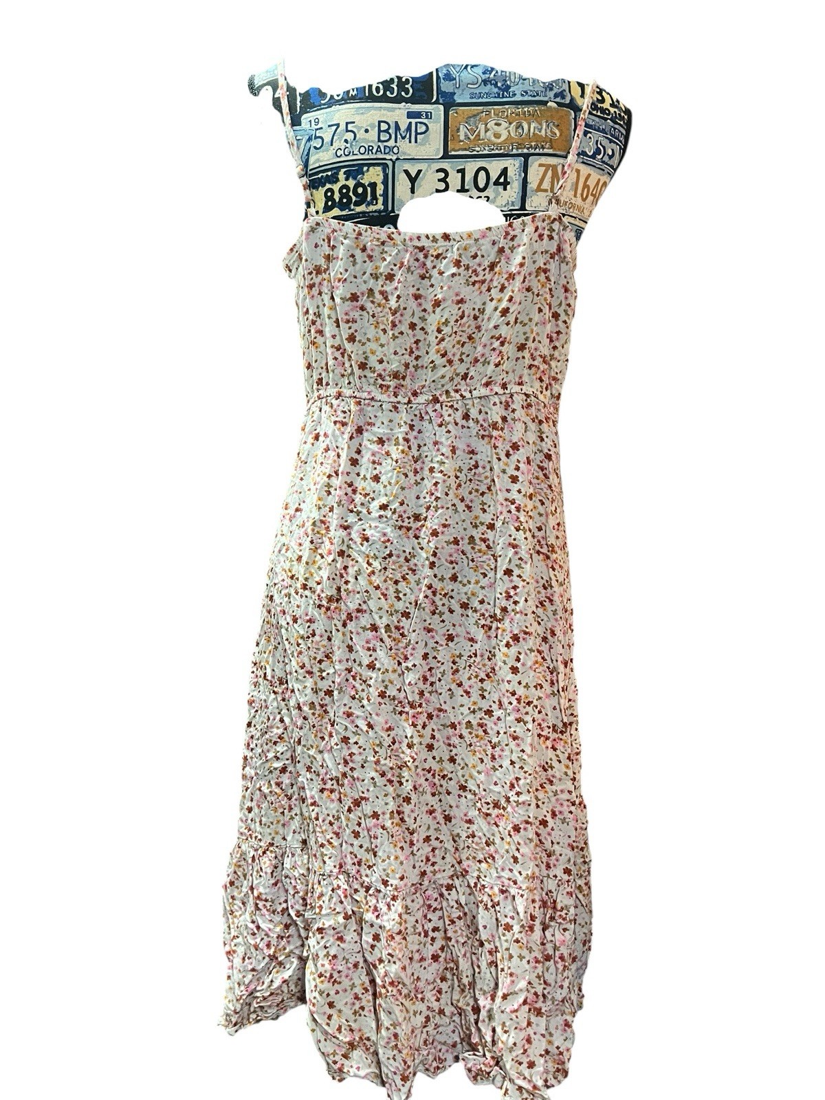 Ditsy Floral White Printed Spaghetti Strap Tea Party Dainty Button Dress Sz XL
