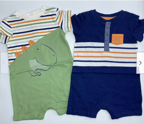 KIDS HEADQUAETERS BOYS 2PK ROMPER SUMMER DINOSAUR SET(GREEN/BLUE 0-3M)NWT