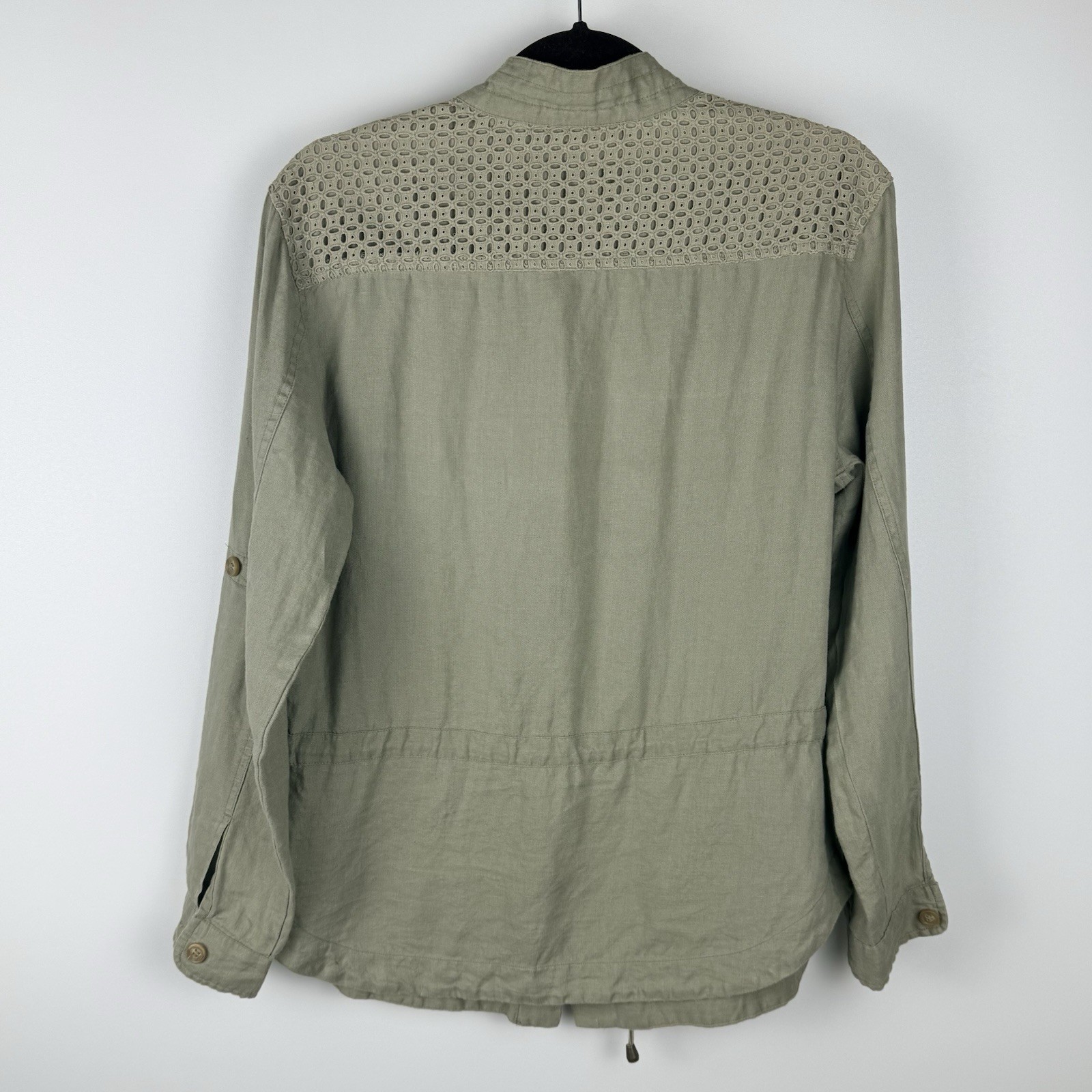 Saint Tropez West 100% Linen Jacket S Green Military Utility Safari Travel Beach