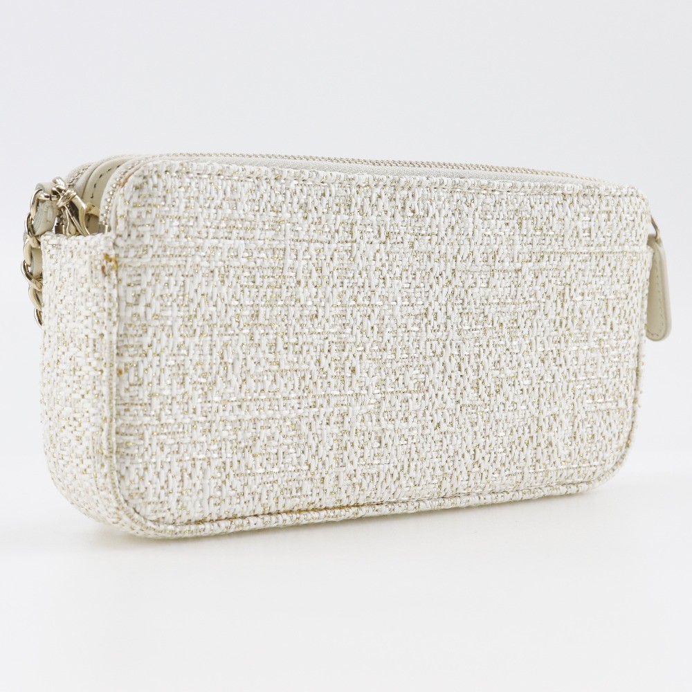 CHANEL Deauville ChainShoulder Shoulder Bag A84415 2-way clutch White twee…