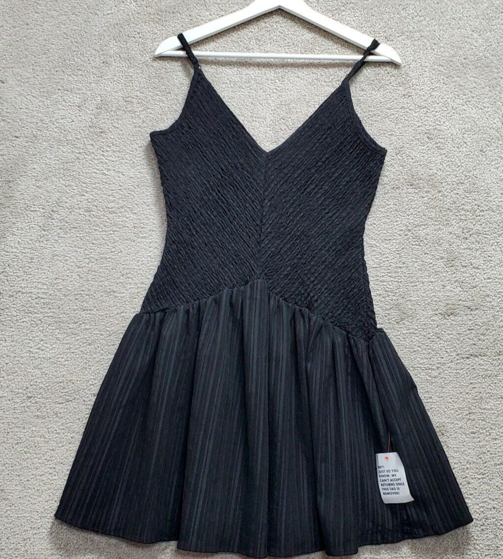 Asos Design Mini Fit & Flare Dress Women’s M Black Stretch Smocked Whimsy Goth