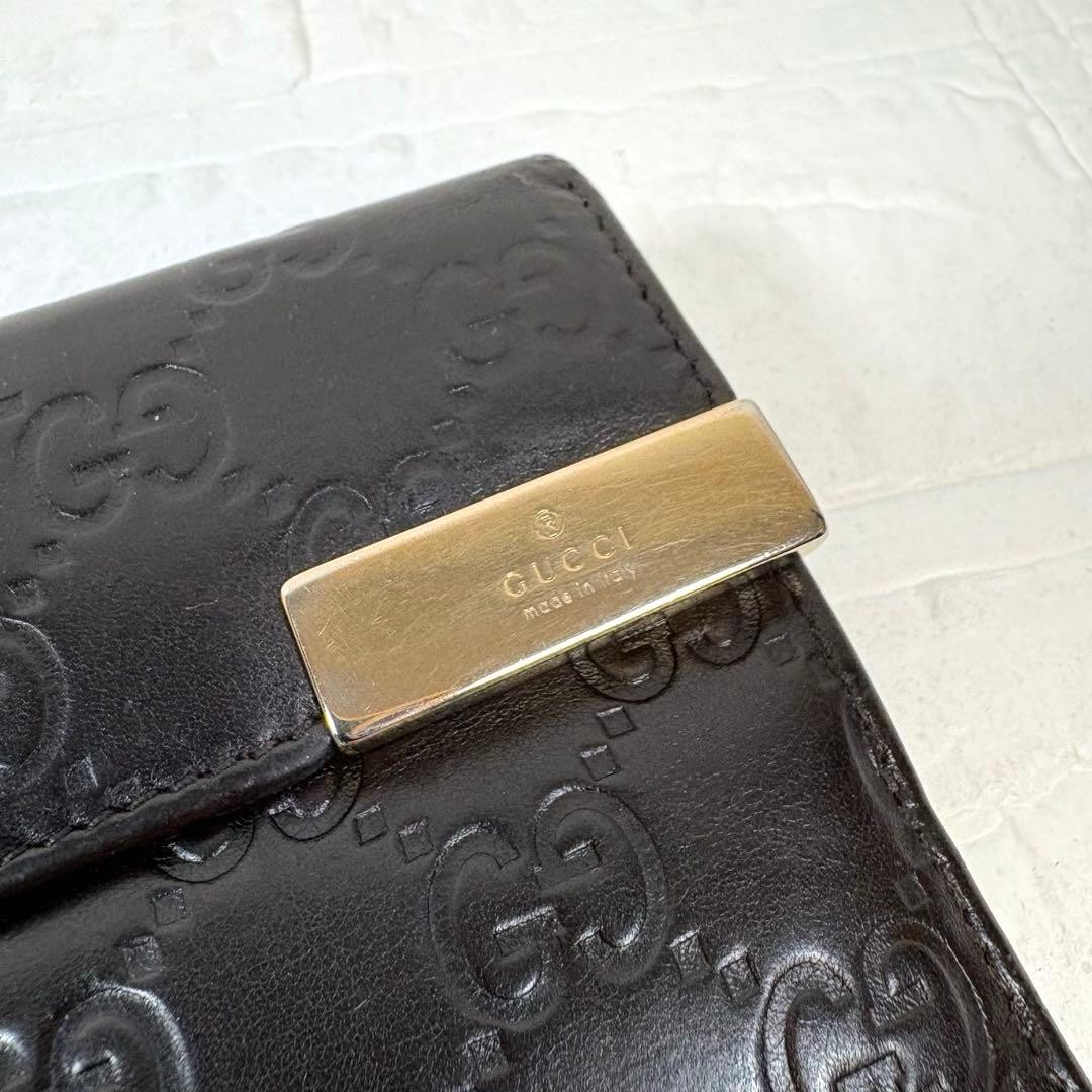 Gucci GUCCI Gucci Shima Long Wallet Logo Plate Dark Brown