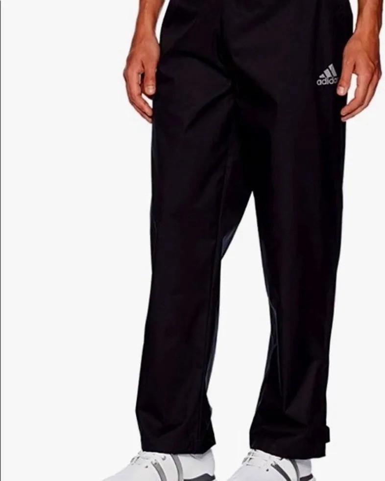 adidas Climastorm Men’s Black Track Pants L Elastic Waist Zip Hem Golf