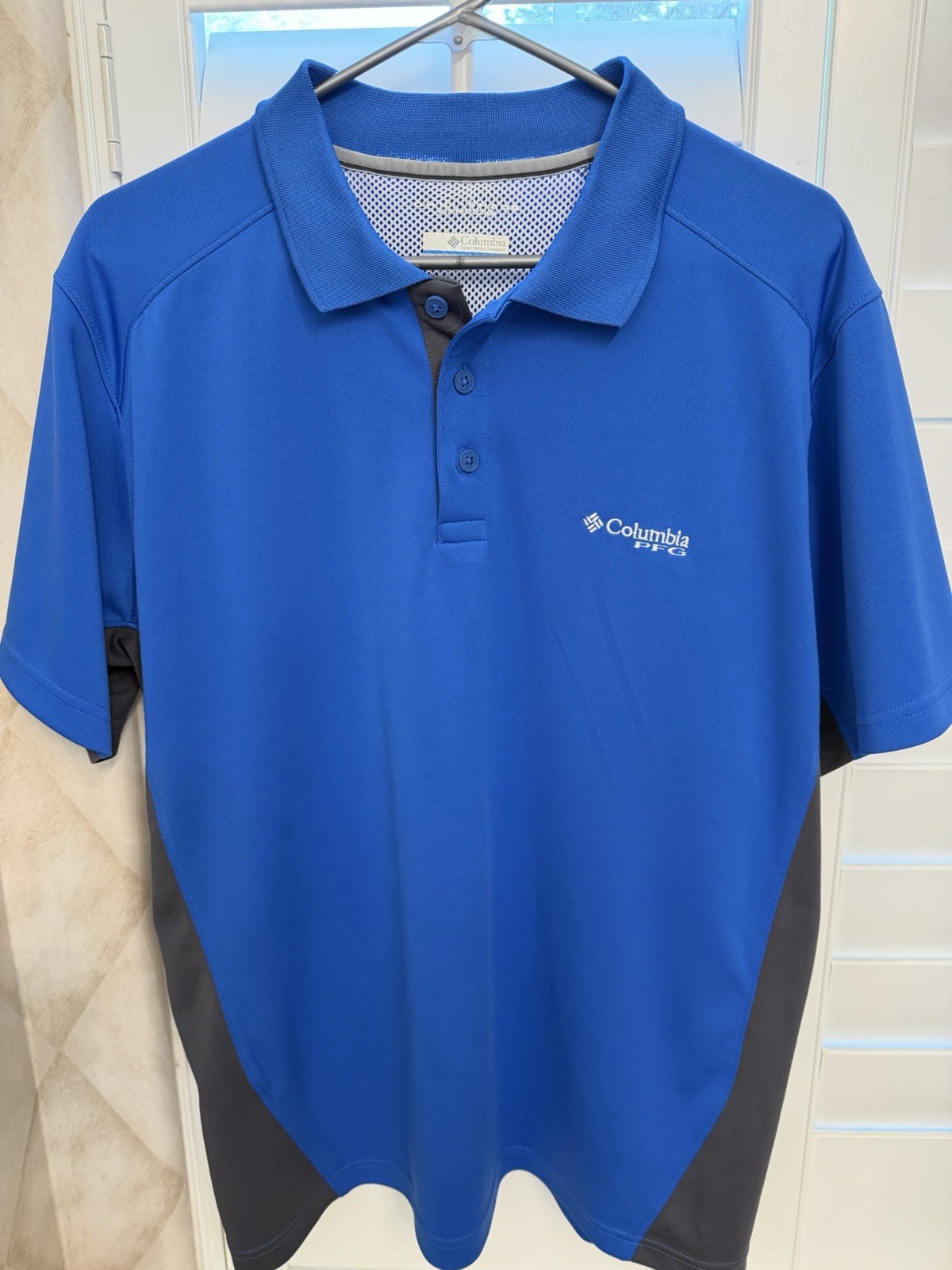 Columbia PFG Men’s L Short Sleeve Colorblock Polo Sun Protection Mesh Logo