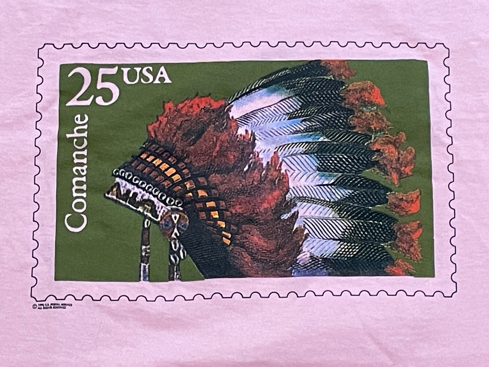 Vintage Single Stitch Tshirt Comanche Stamp Light Pink Men’s Large