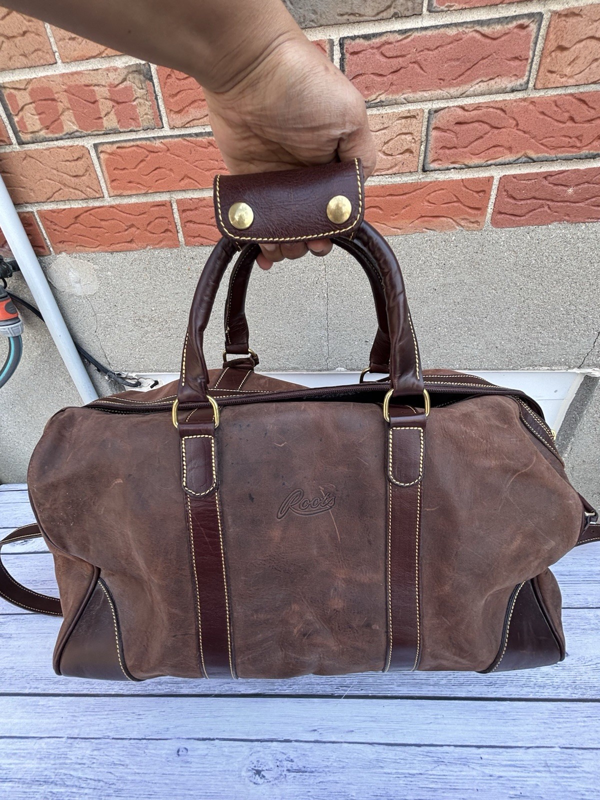 VINTAGE ROOTS X FORD BROWN LEATHER DUFFLE BAG
