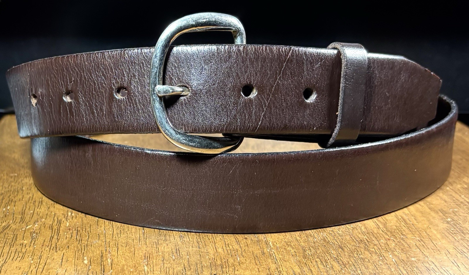 VTG Brown Leather Belt Sz46-47 1-3/8”Wide Snaps GUC
