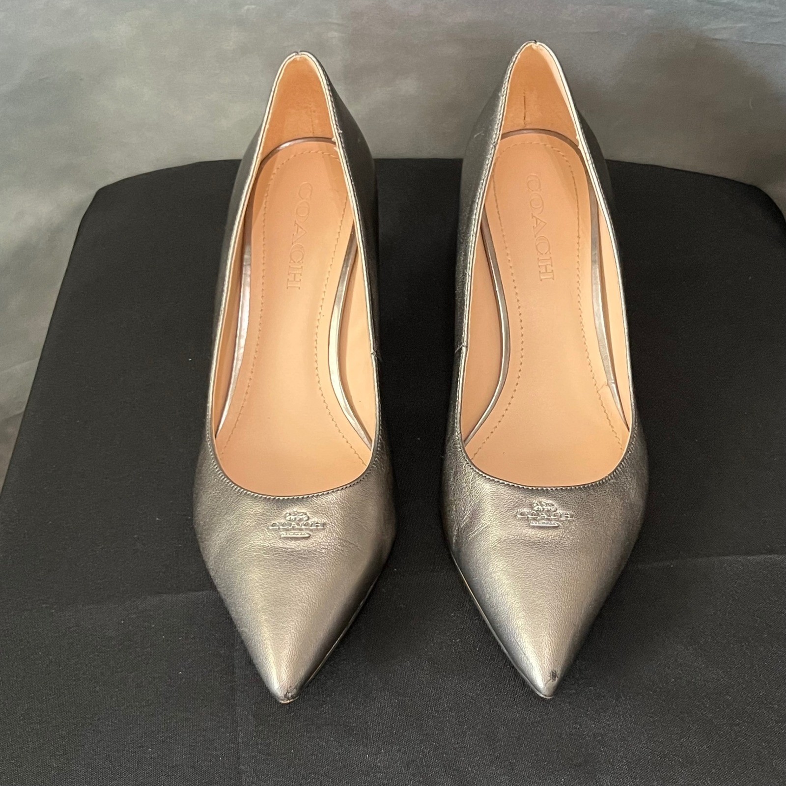 Coach Waverly Gunmetal Metallic Leather Pointed Toe Pumps G4585 Womens 8.5B