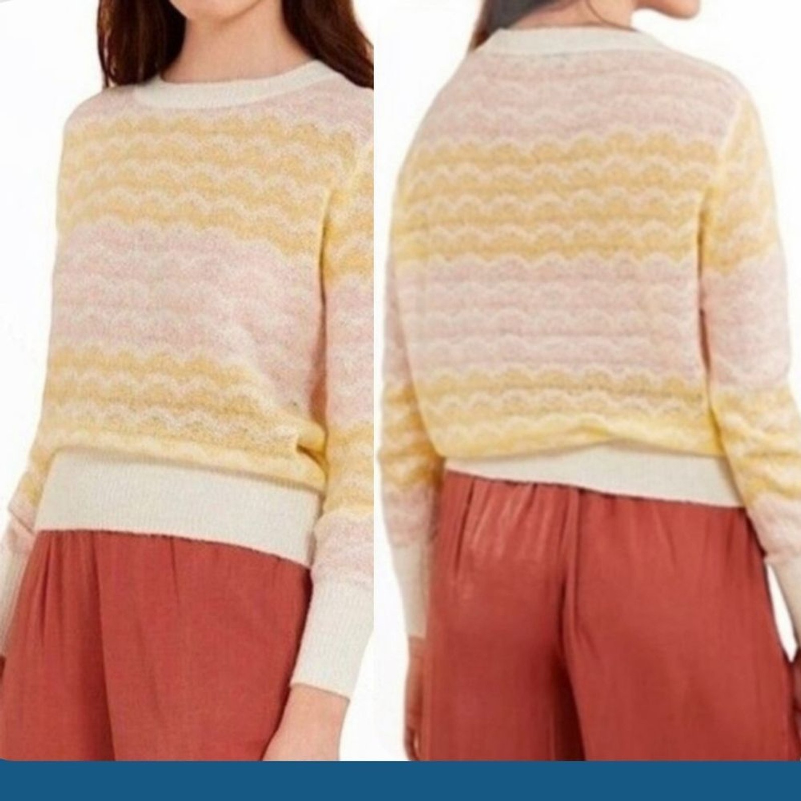 FRNCH Paris Ninette Size Medium Cream Pastel Wavy Stripe Lightweight Sweater NWT