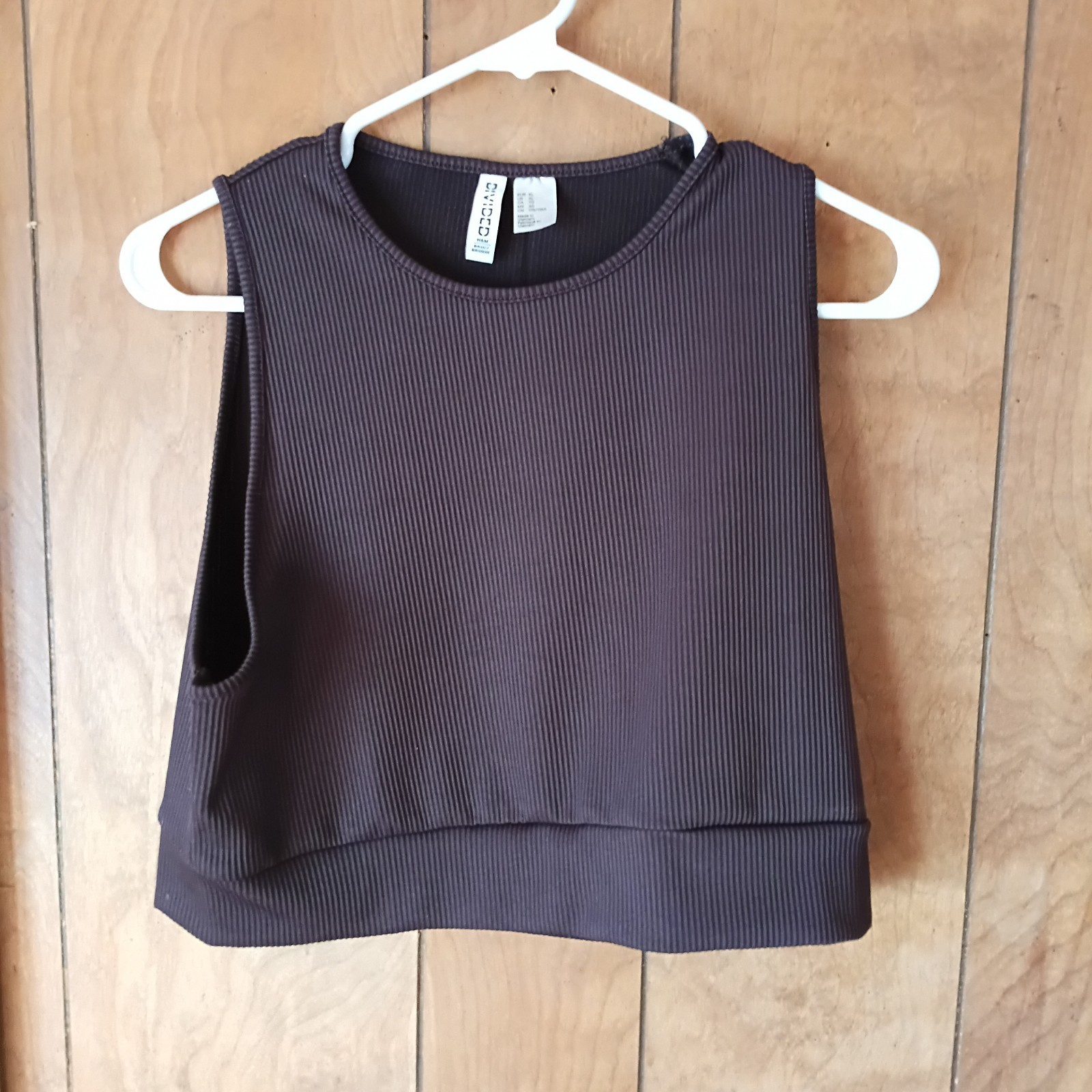 Divided by H&M Ribbed Knit Cropped Tank Top XL Charcoal Brown