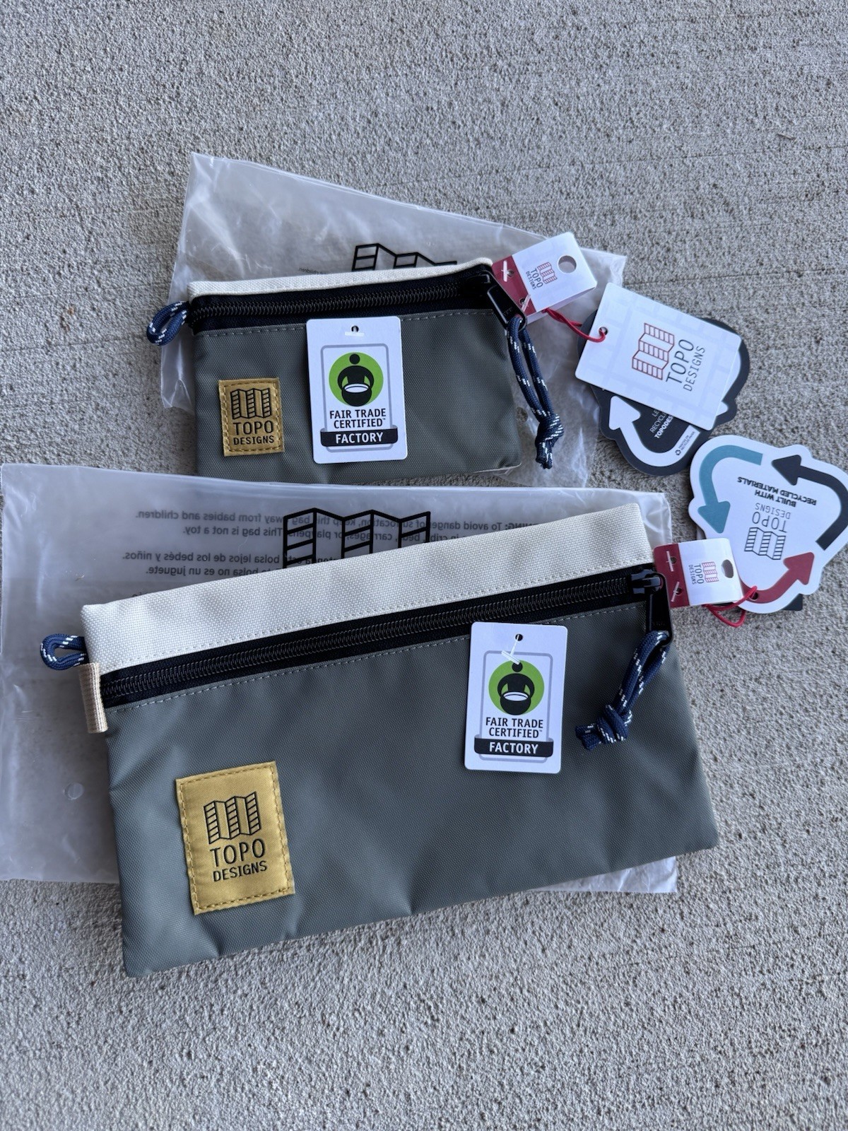 NEW Topo Designs Accessory Bag Set- Set Of 2:Micro & Small Bone White/Beetle