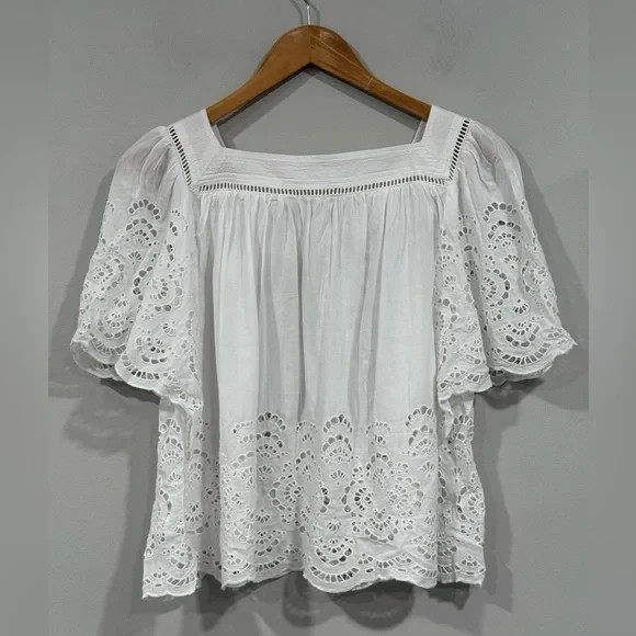 Madewell White Eyelet Flutter Sleeve Top S NWT