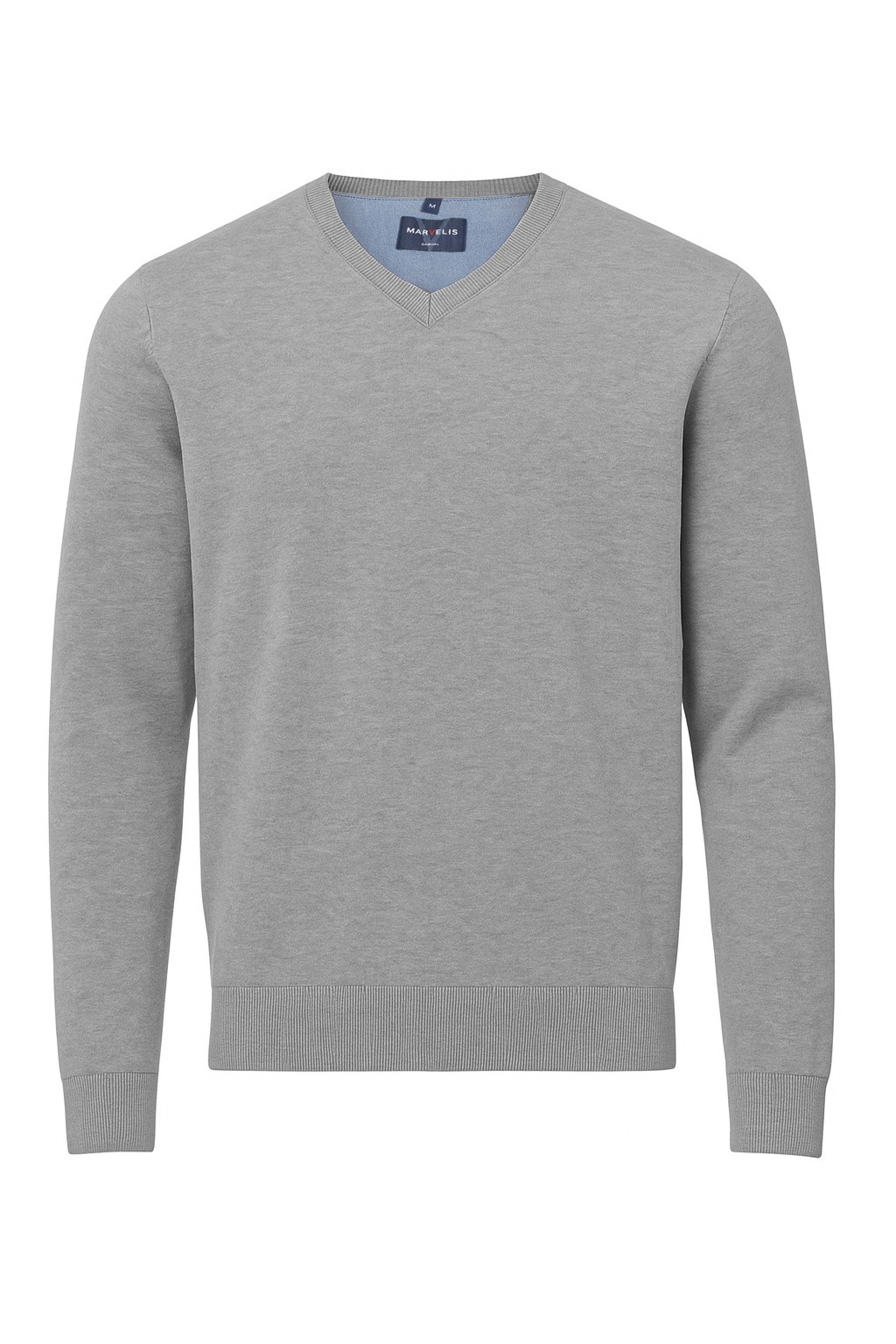 Marvelis Mens Jumper Casual Fit V Neck Plain Grey